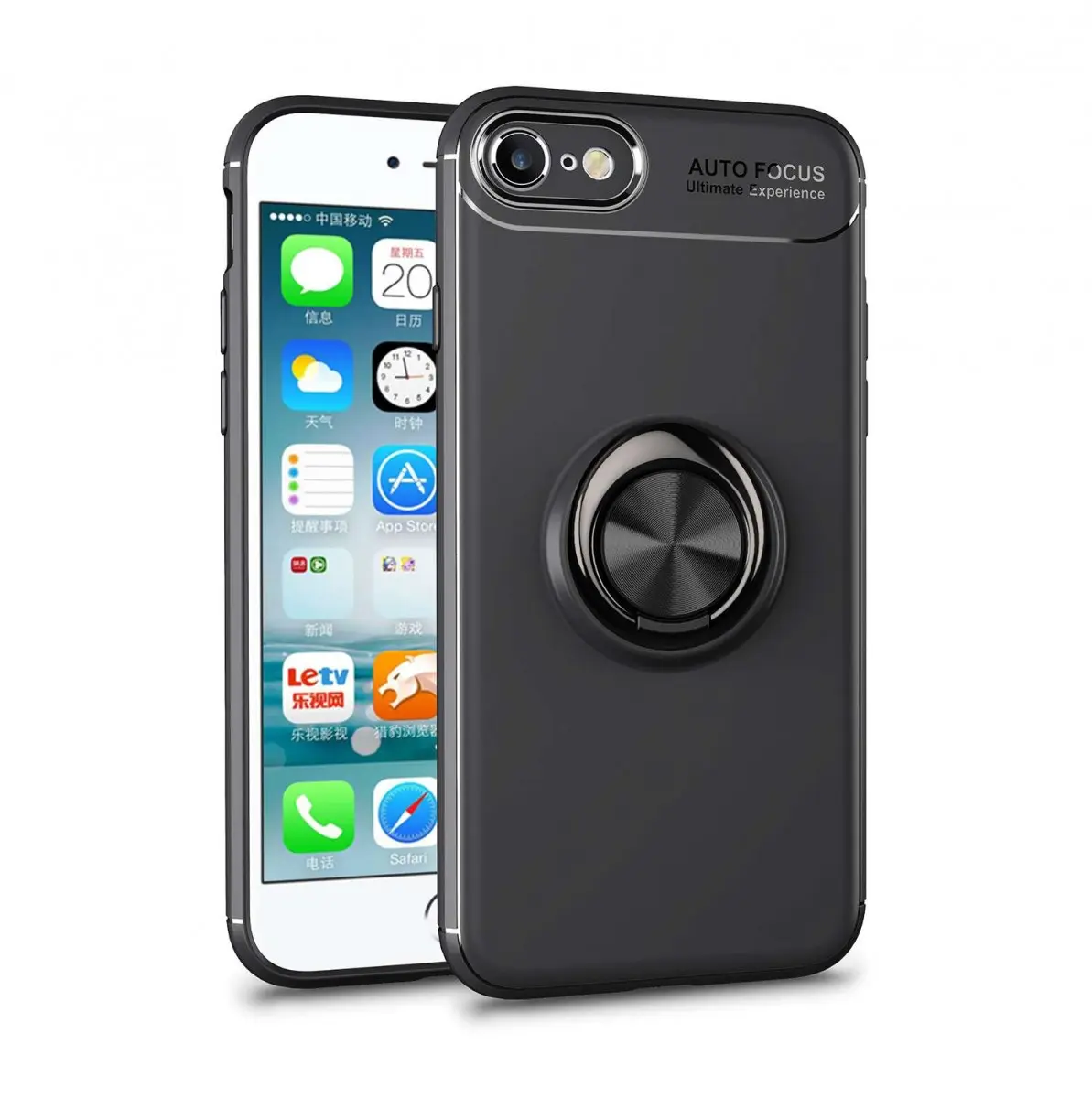 Kryt TopQ iPhone SE 2020 silikon černý s černým prstenem 49631