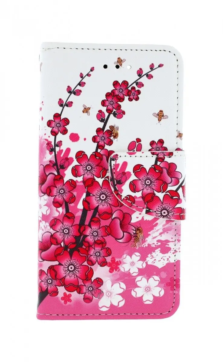 Pouzdro TopQ iPhone SE 2020 knížkové Kytičky textil 49748