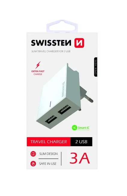 Cestovní adaptér Swissten Dual Smart IC 3A bílý 53756