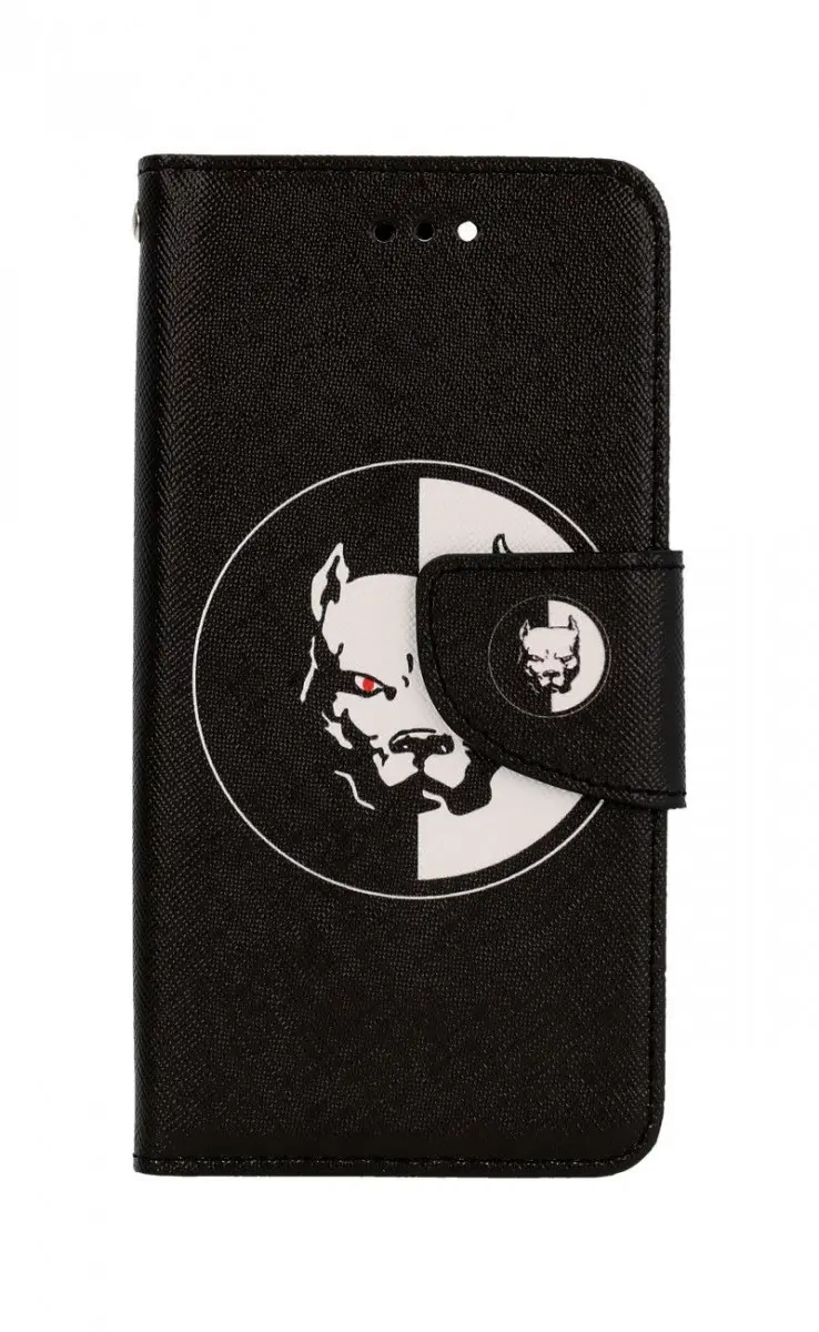 Pouzdro TopQ iPhone SE 2020 knížkové Černobílý pitbull 62543