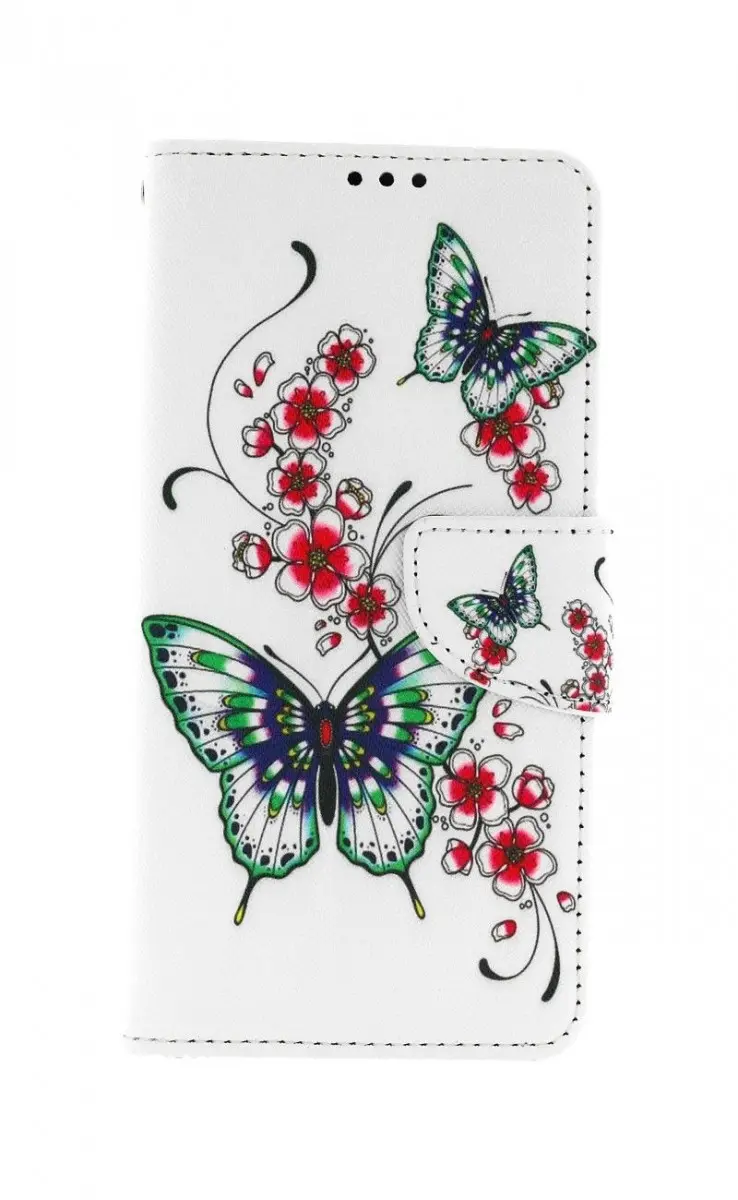 Pouzdro TopQ Samsung A22 knížkové Motýlci s květinou 66175
