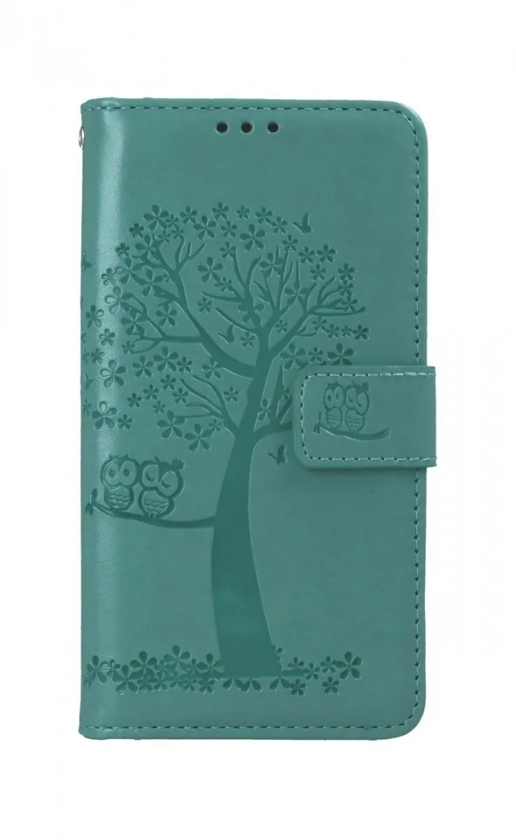 Pouzdro TopQ iPhone 13 knížkové Zelený strom sovičky 66365