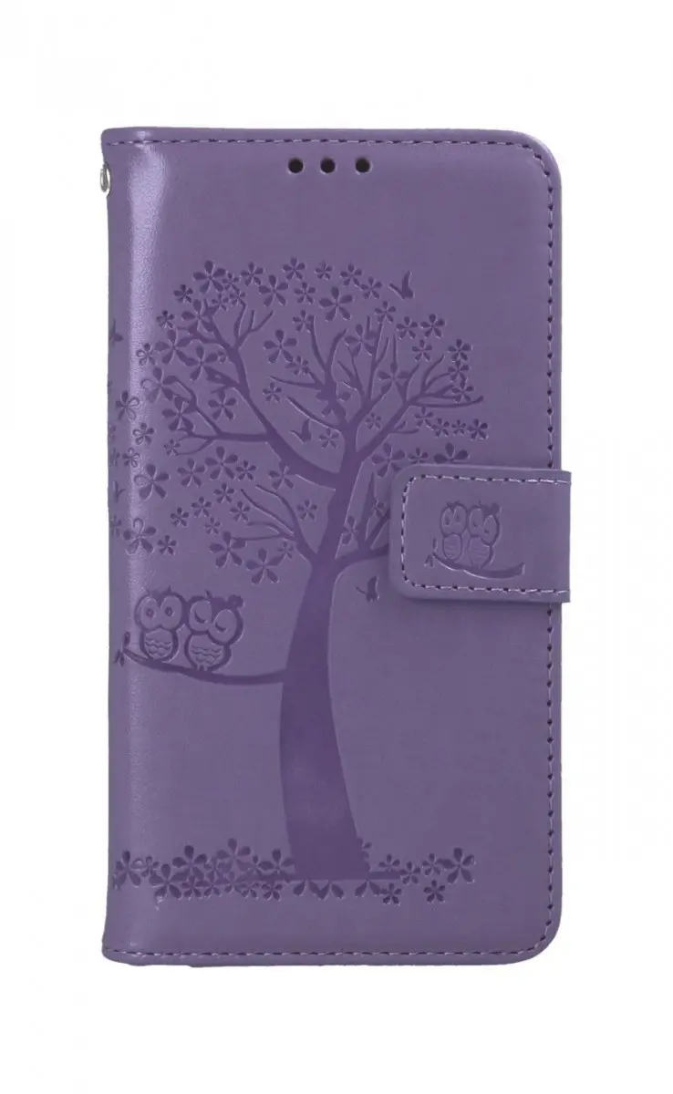 Pouzdro TopQ iPhone 13 knížkové Fialový strom sovičky 66367