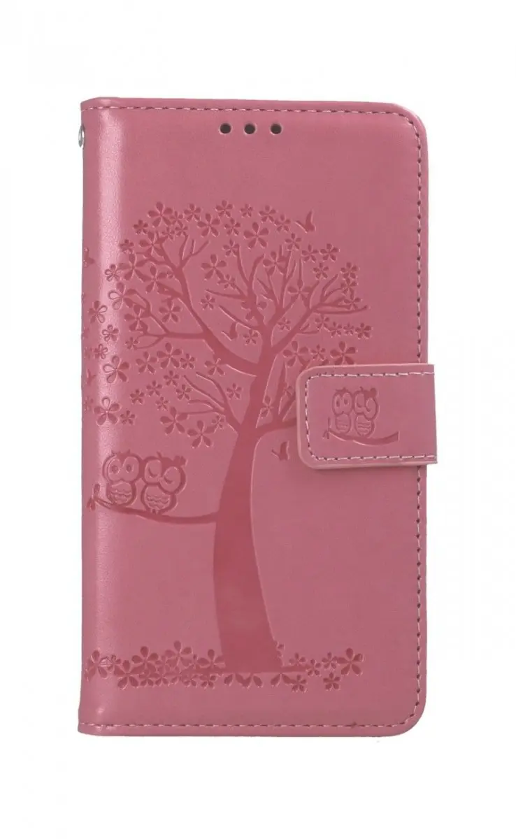 Pouzdro TopQ iPhone 13 knížkové Růžový strom sovičky 66369