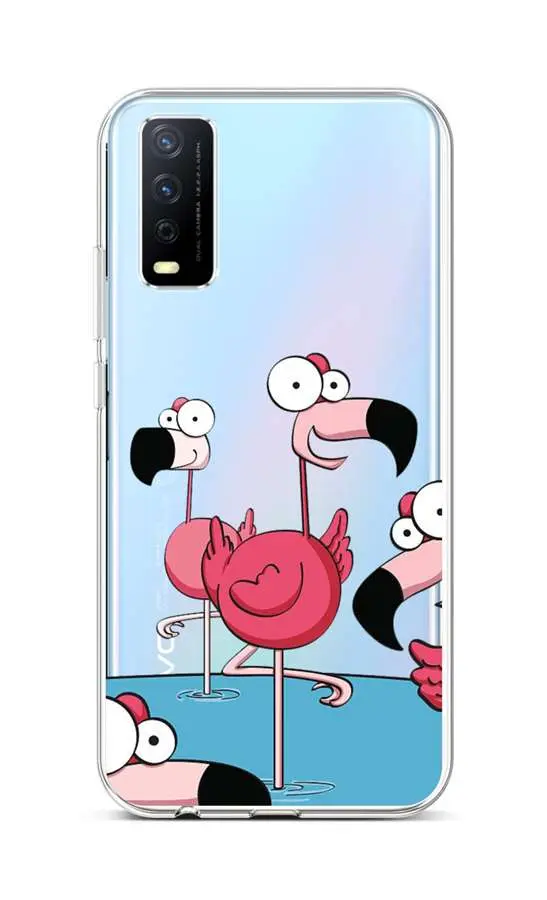 Kryt TopQ Vivo Y20s silikon Cartoon Flamingos 67008