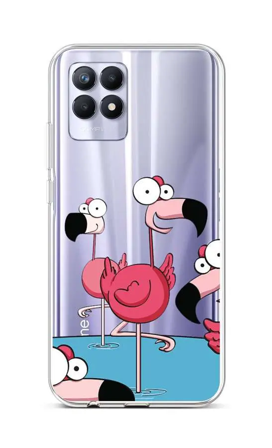 Kryt TopQ Realme 8i silikon Cartoon Flamingos 69881