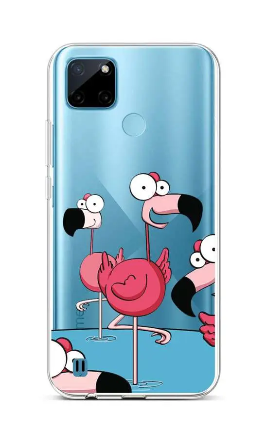 Kryt TopQ Realme C21Y silikon Cartoon Flamingos 69929