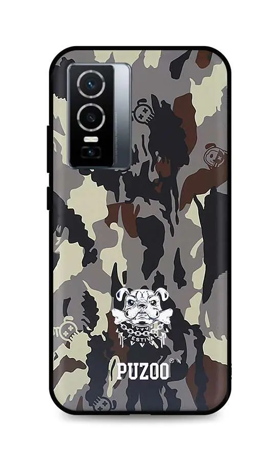 Kryt TopQ Vivo Y76 5G 3D silikon Maskáčové s buldokem 72218