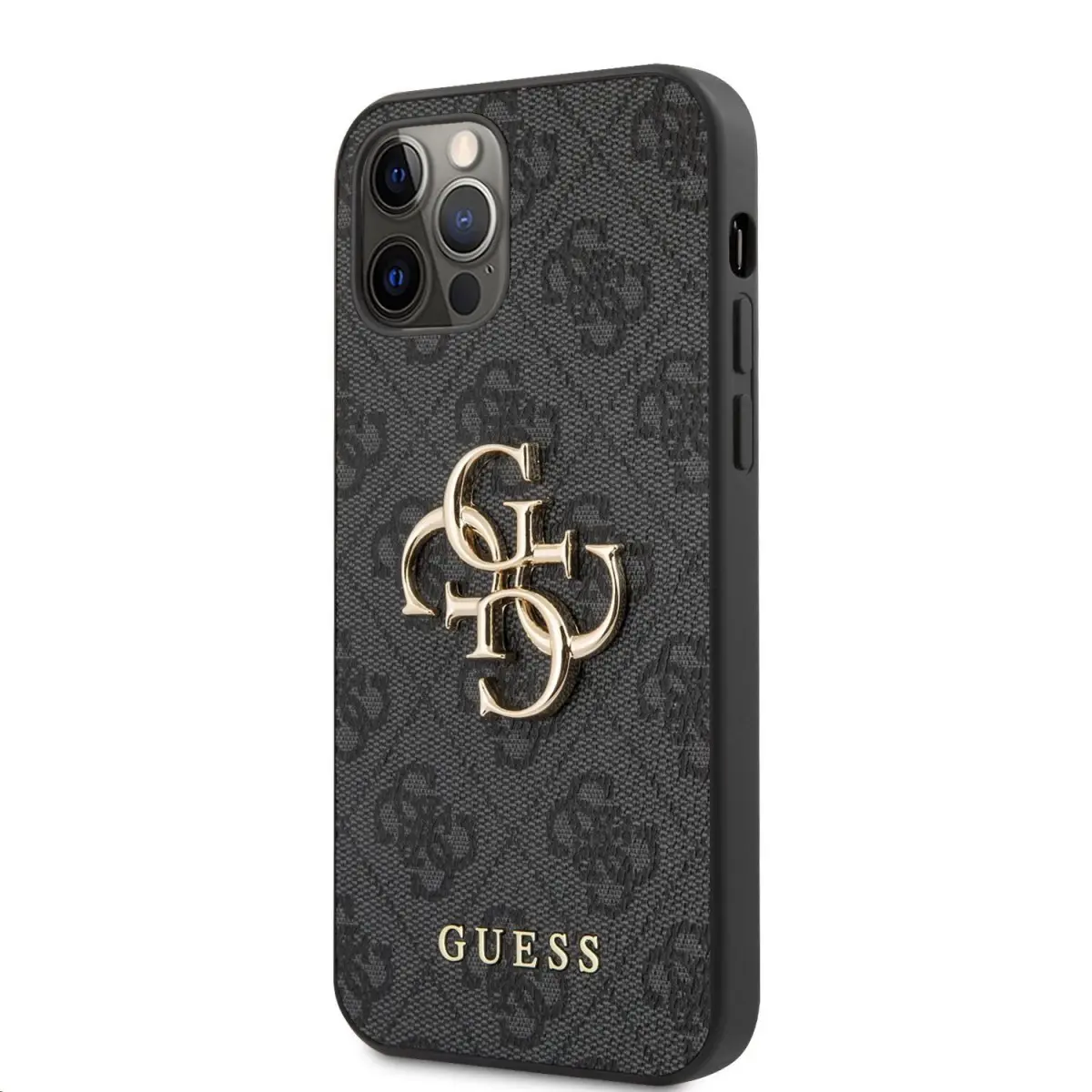 Zadní kryt Guess PU 4G Metal Logo Zadní Kryt pro iPhone 12-12 Pro Grey