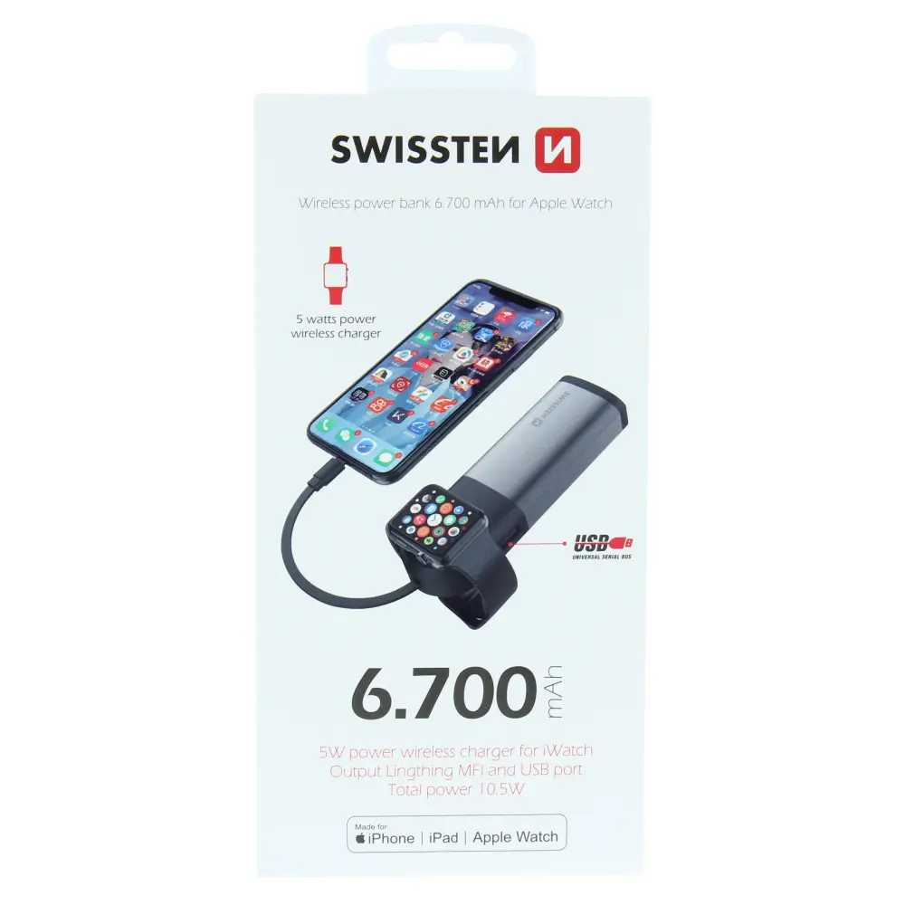 SWISSTEN 2in1 APPLE WATCH MFi POWER BANK 6700 mAh