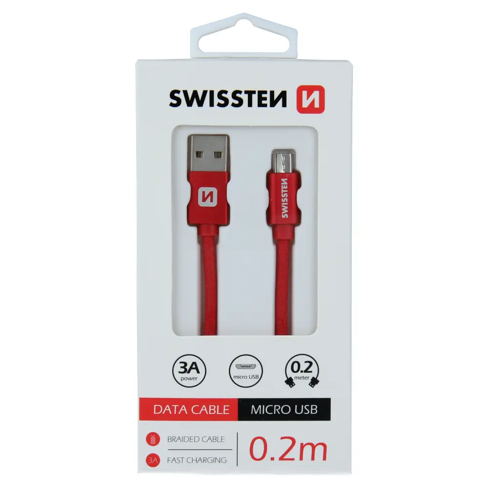 Datový kabel swissten textile usb / micro usb 0,2 m červený