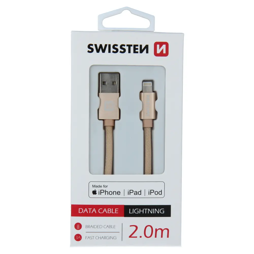 Datový kabel swissten textile usb / lightning mfi 2,0 m zlatý