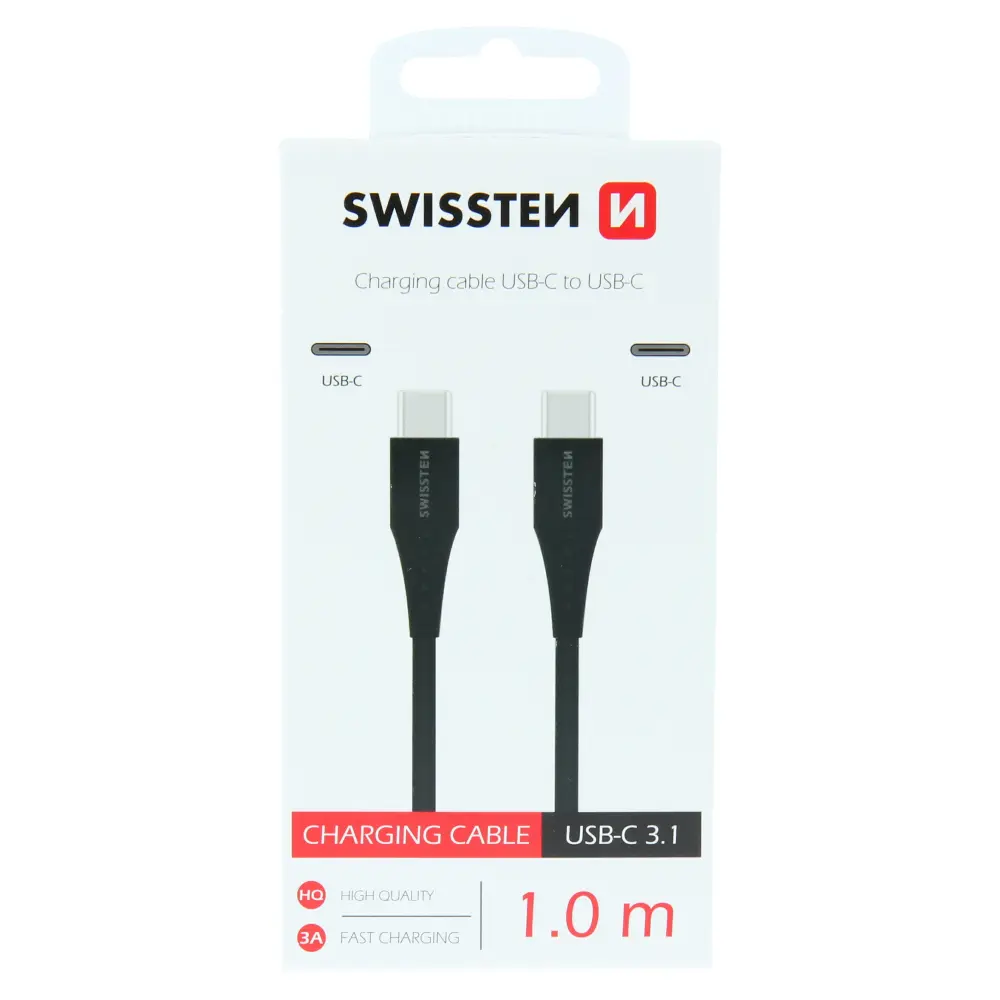 Datový kabel swissten usb-c / usb-c 1,0 m černý