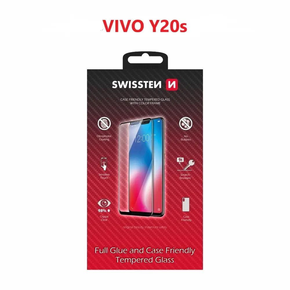 Sklo swissten full glue, color frame, case friendly vivo y20s černé