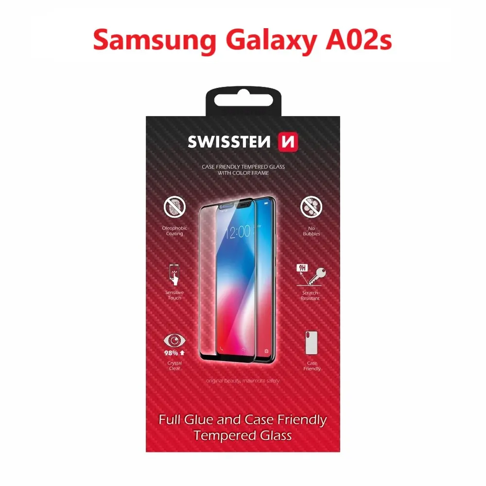 Sklo swissten full glue, color frame, case friendly samsung a025 galaxy a02s černé