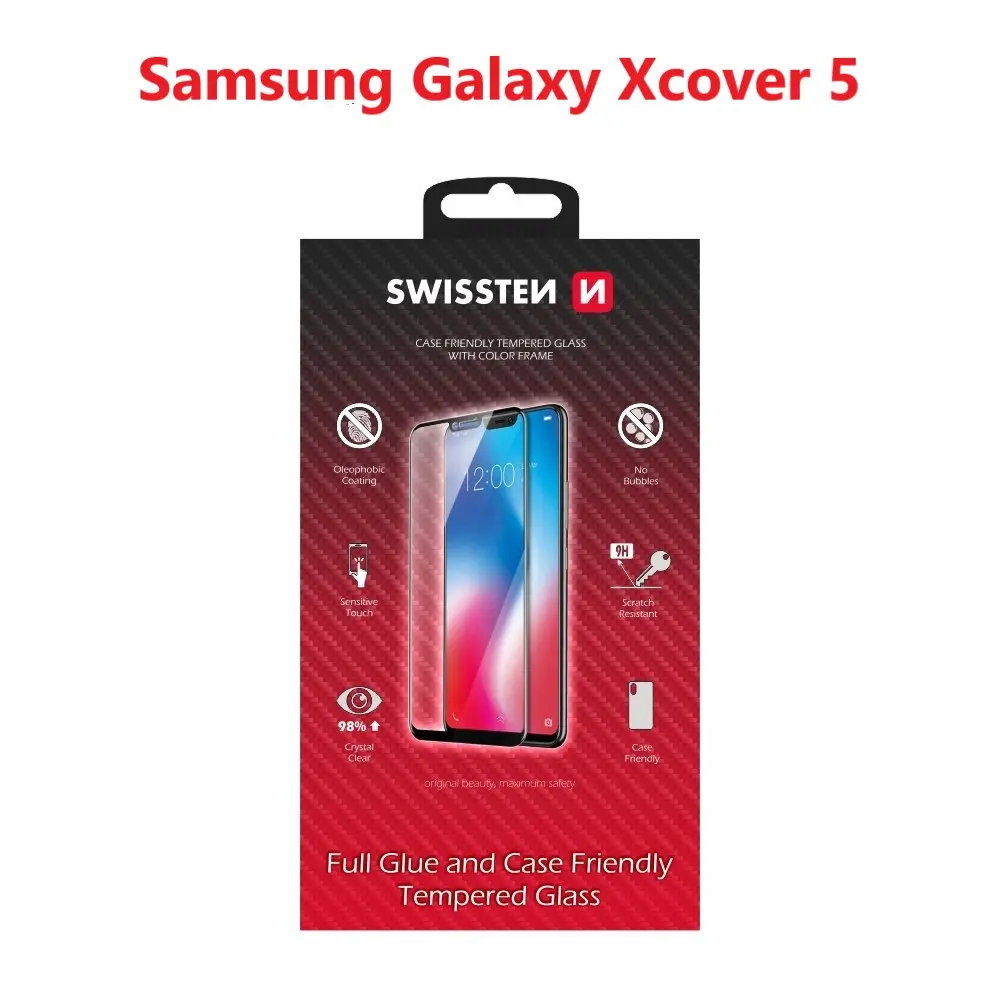 Sklo swissten full glue, color frame, case friendly samsung g525 galaxy xcover 5 černé