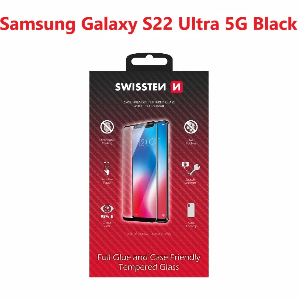 Sklo swissten full glue, color frame, case friendly samsung s908b galaxy s22 ultra 5g černé