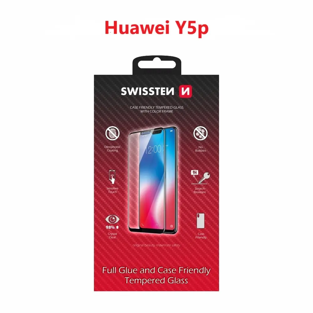 Sklo swissten full glue, color frame, case friendly huawei y5p černé