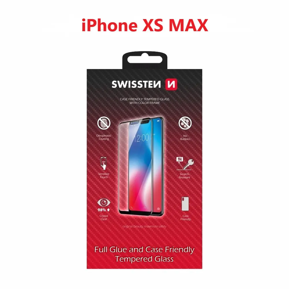 Sklo swissten full glue, color frame, case friendly apple iphone xs max černé