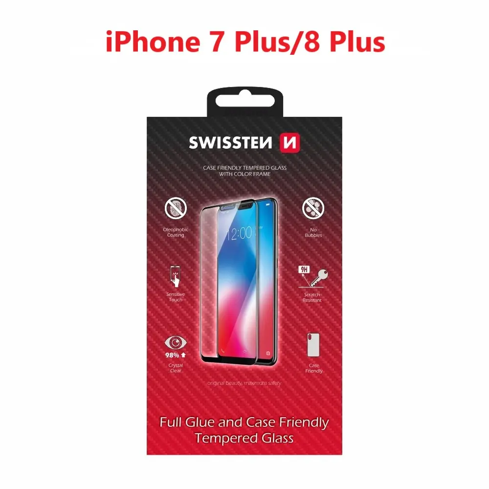 Sklo swissten full glue, color frame, case friendly apple iphone 7 plus/8 plus bílé