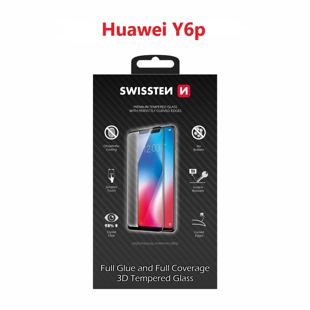 Sklo swissten ultra durable 3d full glue glass huawei y6p černé