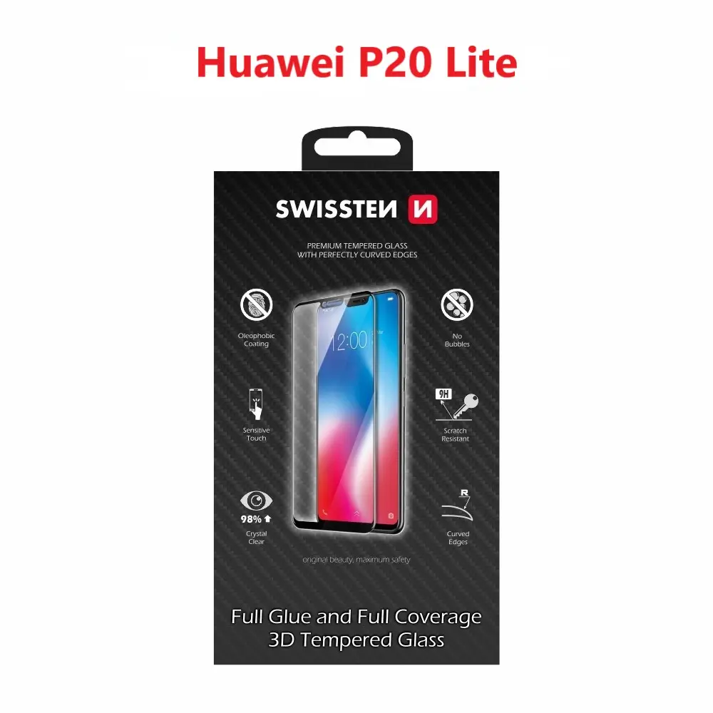 Sklo swissten ultra durable 3d full glue glass huawei p20 lite černé