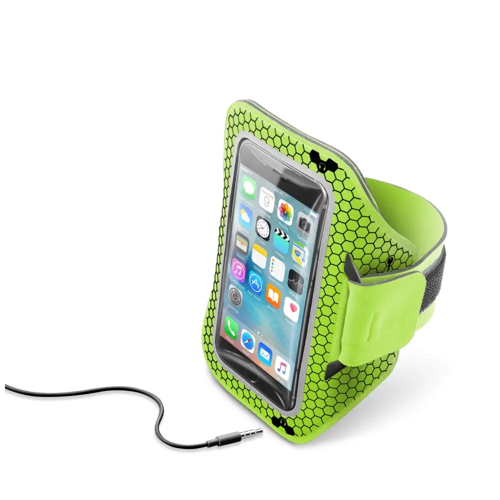 Sportovní neoprénové pouzdro CellularLine ARMBAND RUNNING, pro smartphony do velikosti 5,2", limetková