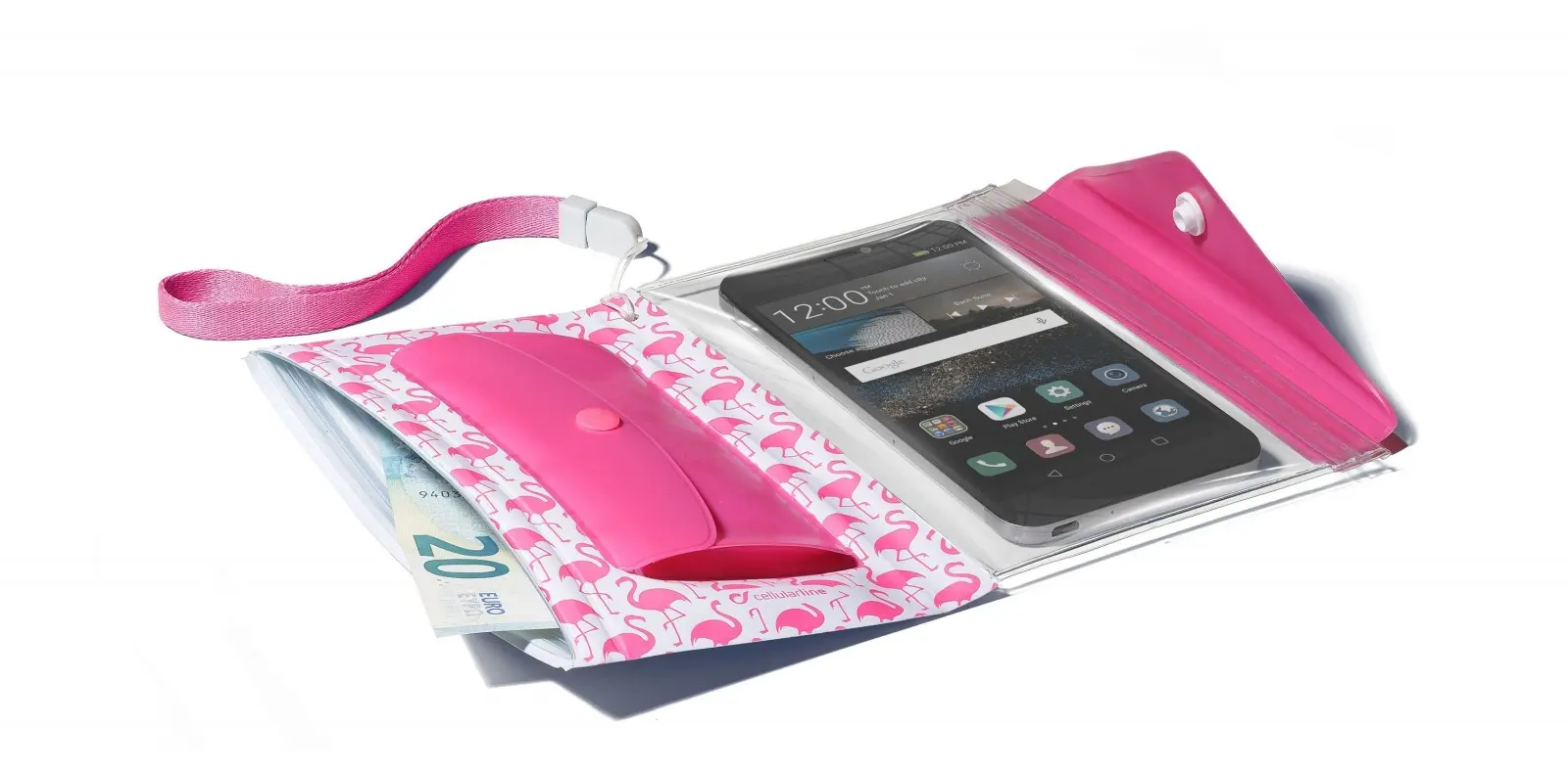 Voděodolné pouzdro s peněženkou Cellularline Voyager Pochette pro telefony do velikosti 5,2", růžové