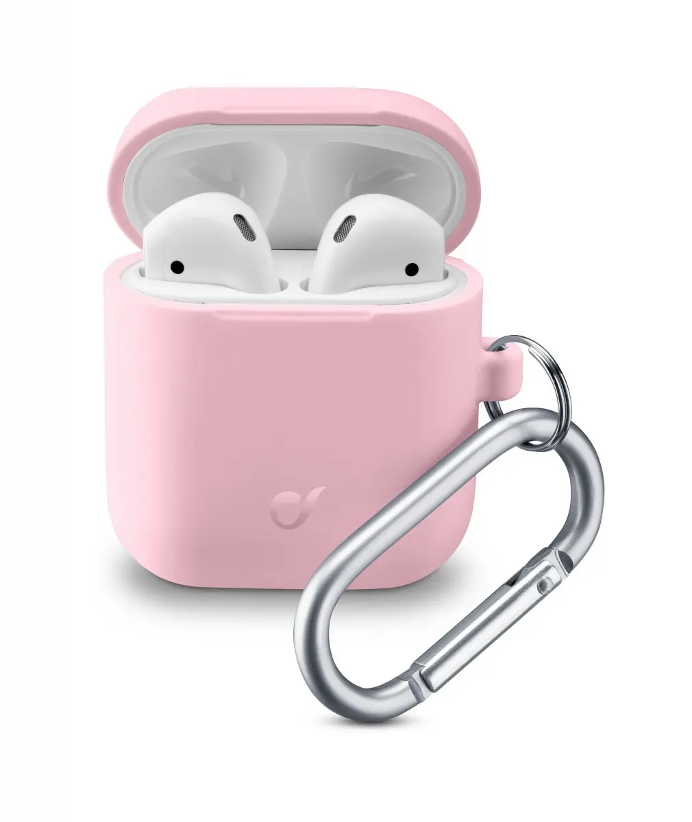 Ochranný kryt s karabinou Cellularline Bounce pro Apple AirPods 1 &amp; 2, růžový