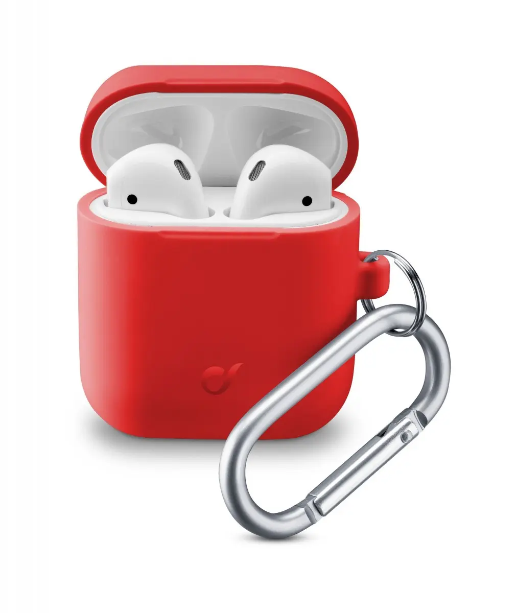 Ochranný kryt s karabinou Cellularline Bounce pro Apple AirPods 1 &amp; 2, červený