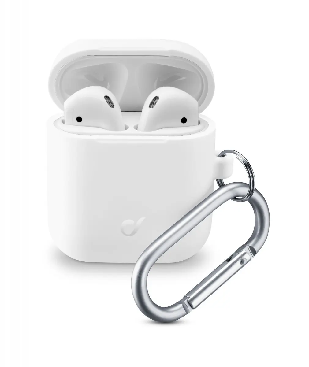 Ochranný kryt s karabinou Cellularline Bounce pro Apple AirPods 1 &amp; 2, bílý