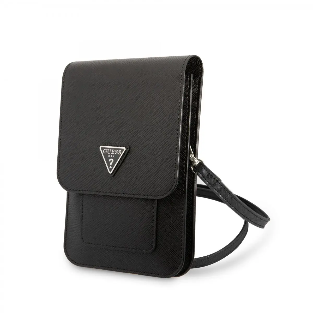 Kabelka na mobil Guess PU Saffiano Triangle Logo černá