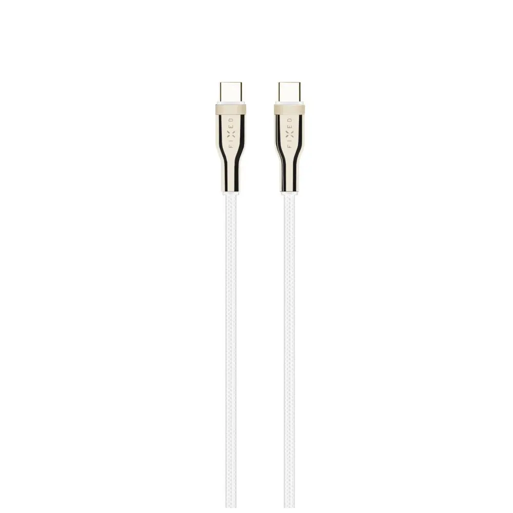 Nabíjecí a datový opletený kabel FIXED s konektory USB-C/USB-C a podporou PD, 1.2 m, USB 2.0, 100W, bílý