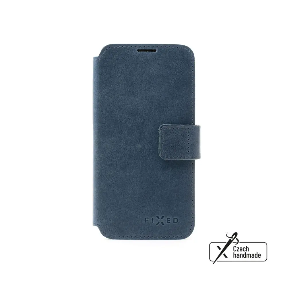 Kožené pouzdro typu kniha FIXED ProFit pro Apple iPhone 15 Plus, modré