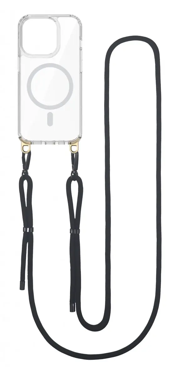 Kryt TopQ Strap Mag iPhone 14 Pro s černou šňůrkou průhledný 110941
