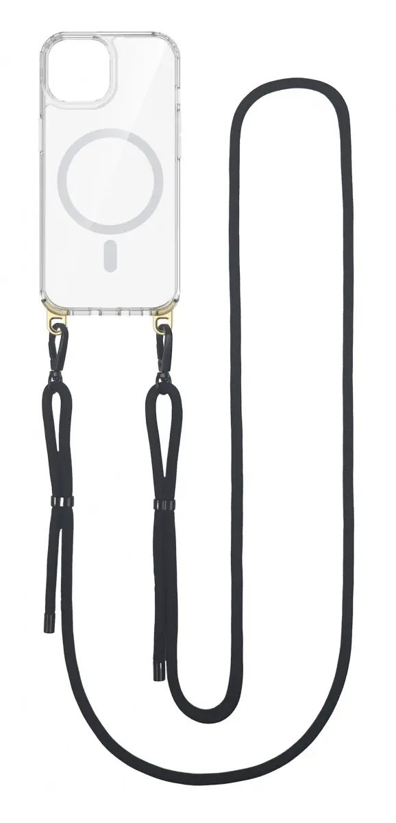 Kryt TopQ Strap Mag iPhone 15 Plus s černou šňůrkou průhledný 110946
