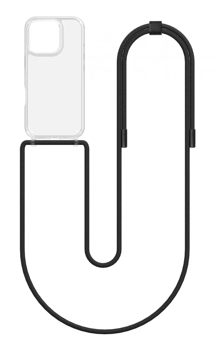 Kryt TopQ Simple iPhone 16 Pro s černou šňůrkou průhledný 131093