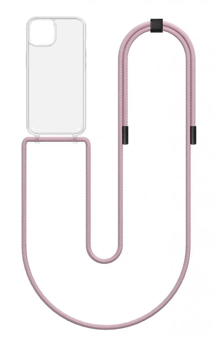 Kryt TopQ Simple iPhone 14 s růžovou šňůrkou průhledný 131098
