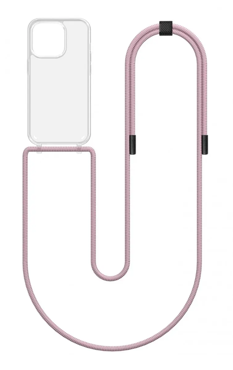 Kryt TopQ Simple iPhone 15 Pro s růžovou šňůrkou průhledný 131113