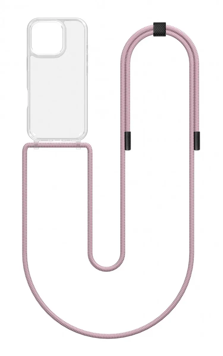 Kryt TopQ Simple iPhone 16 Pro Max s růžovou šňůrkou průhledný 131116