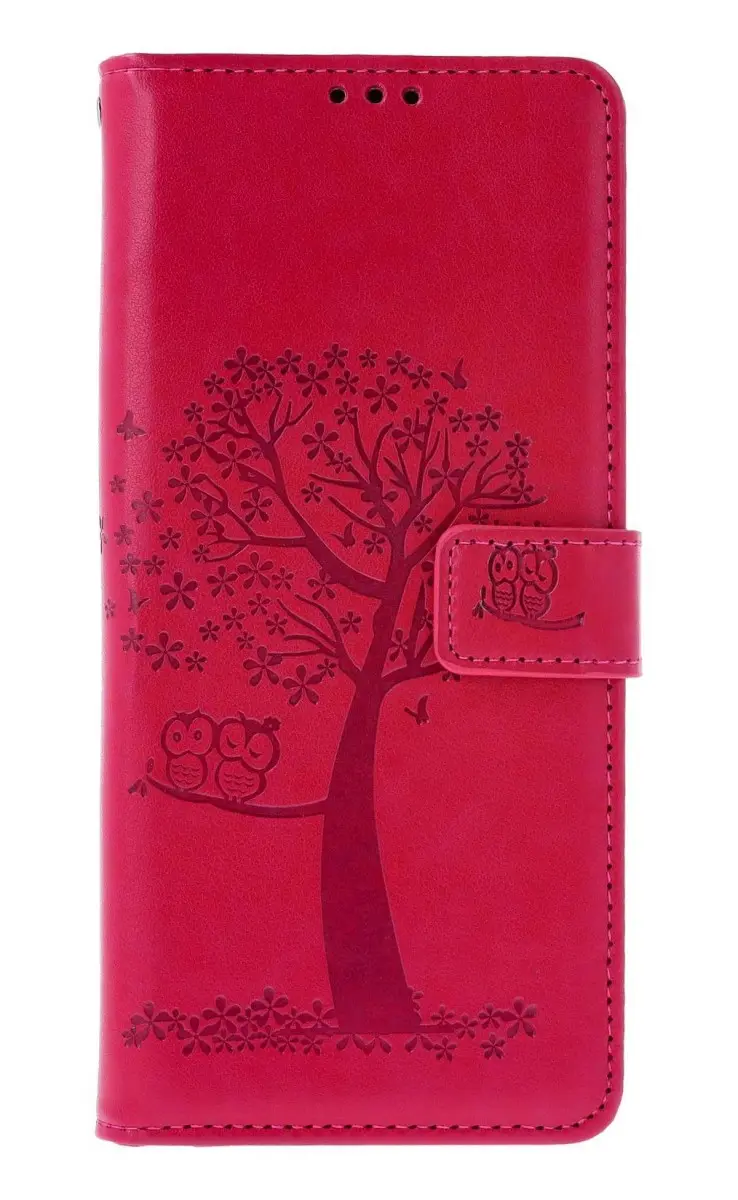 Pouzdro TopQ Xiaomi Redmi 14C knížkové Tmavě růžový strom sovičky 132388