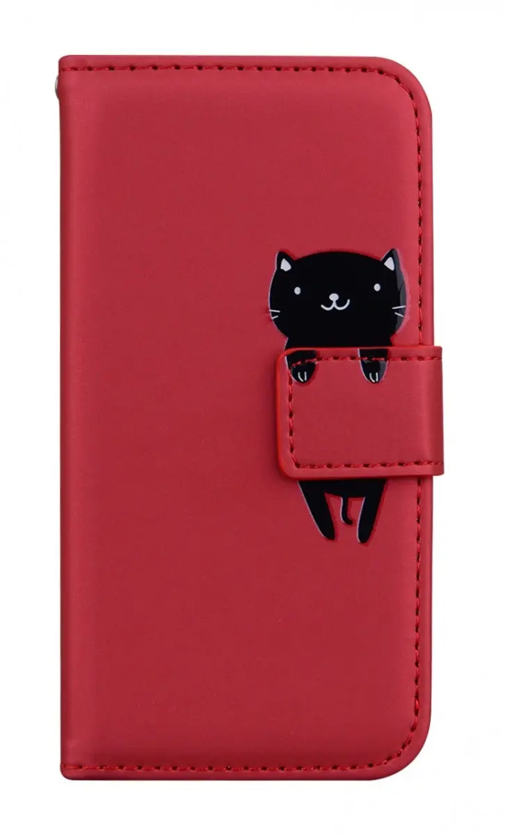 Pouzdro TopQ Xiaomi Redmi 14C knížkové vínové s kočičkou 132684