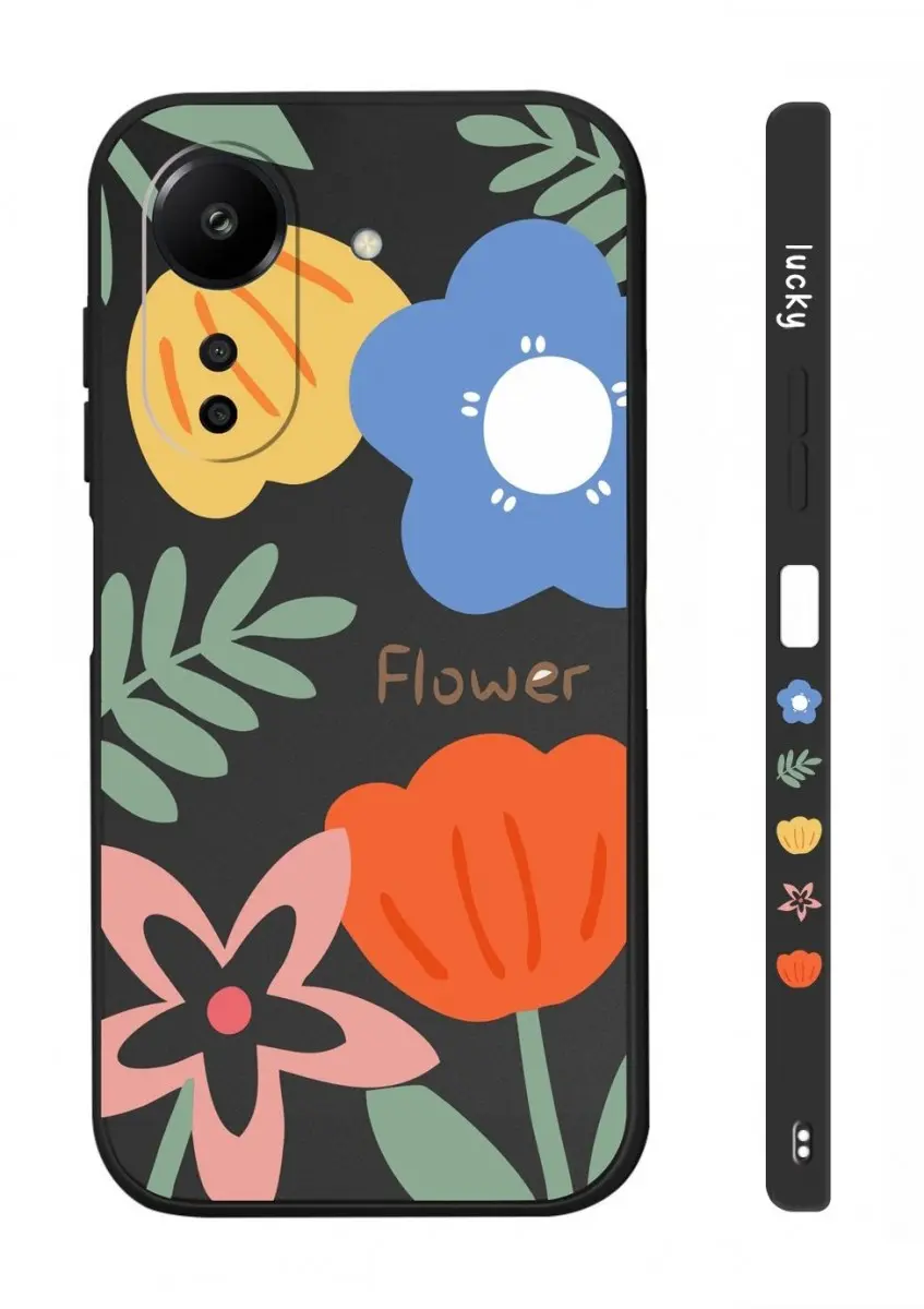 Kryt TopQ Design Xiaomi Redmi 13C Malované květy černý 122977