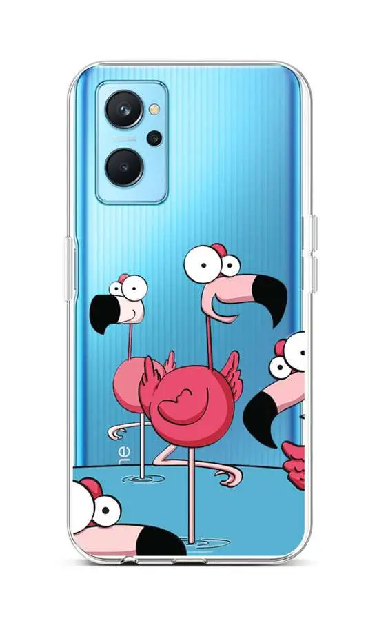 Kryt TopQ Realme 9i silikon Cartoon Flamingos 73046