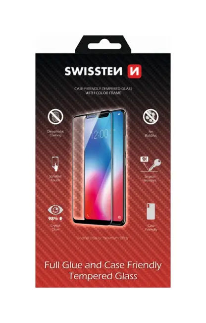 Tvrzené sklo Swissten full glue, color frame, case friendly pro Samsung A56 černé
