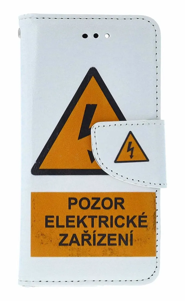 Pouzdro TopQ iPhone SE 2022 knížkové Pozor elektrické zařízení 74697