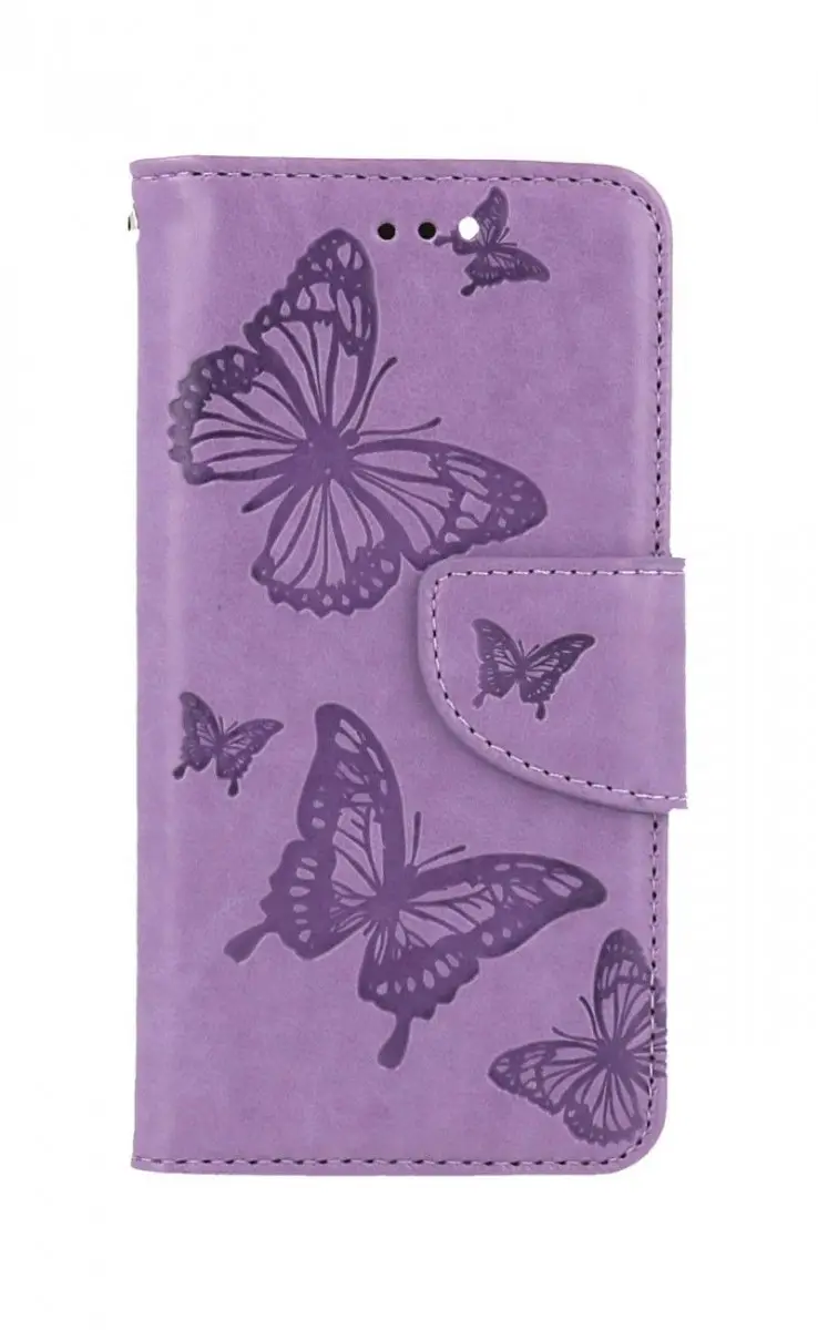 Pouzdro TopQ iPhone SE 2022 knížkové Butterfly fialové 75013