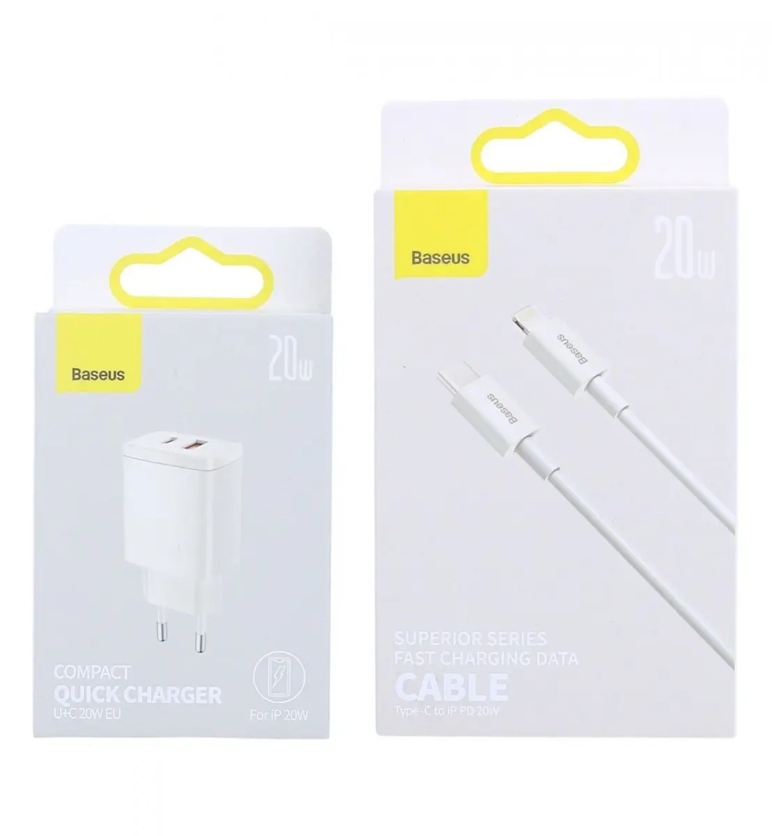 Rychlonabíječka Baseus Compact 20W pro iPhony včetně datového kabelu bílá 85169