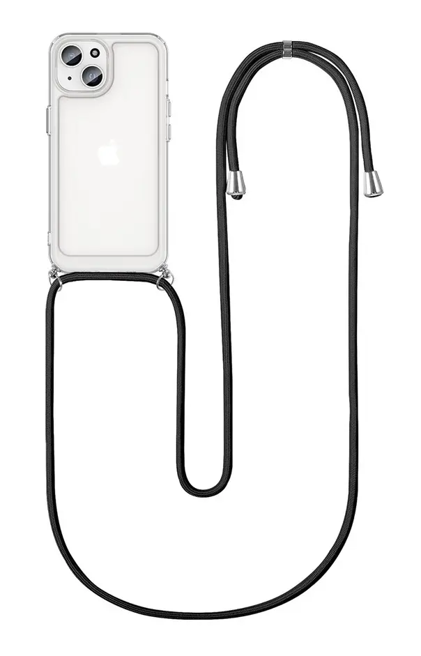 Kryt TopQ iPhone 15 s černou šňůrkou průhledný 105211