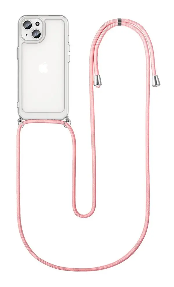 Kryt TopQ iPhone 15 s růžovou šňůrkou průhledný 105216